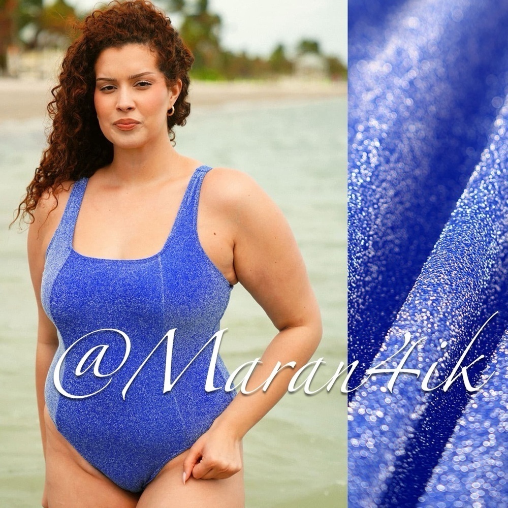 NWT Berlook Lurex Plus Size One-Piece Swimsuit blue glitter metallic size 20